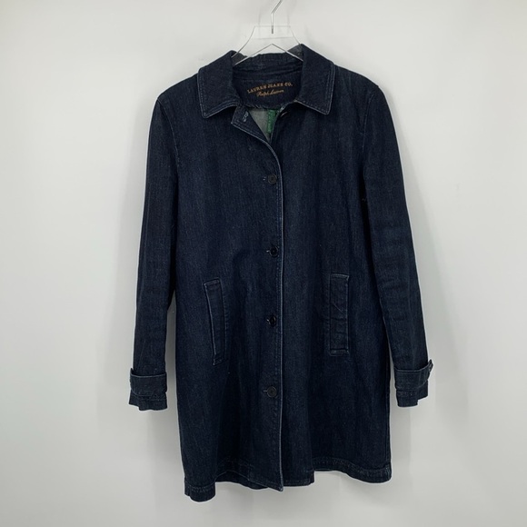 Ralph Lauren Jeans Denim barn duster jacket coat dark blue wash women Large - Picture 1 of 5